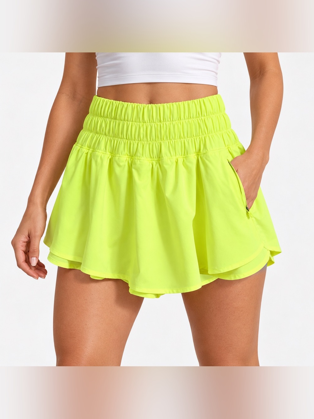 CRZ YOGA Neon Yellow Flowy Tennis Shorts High Waist Tenniscore M 8/10
